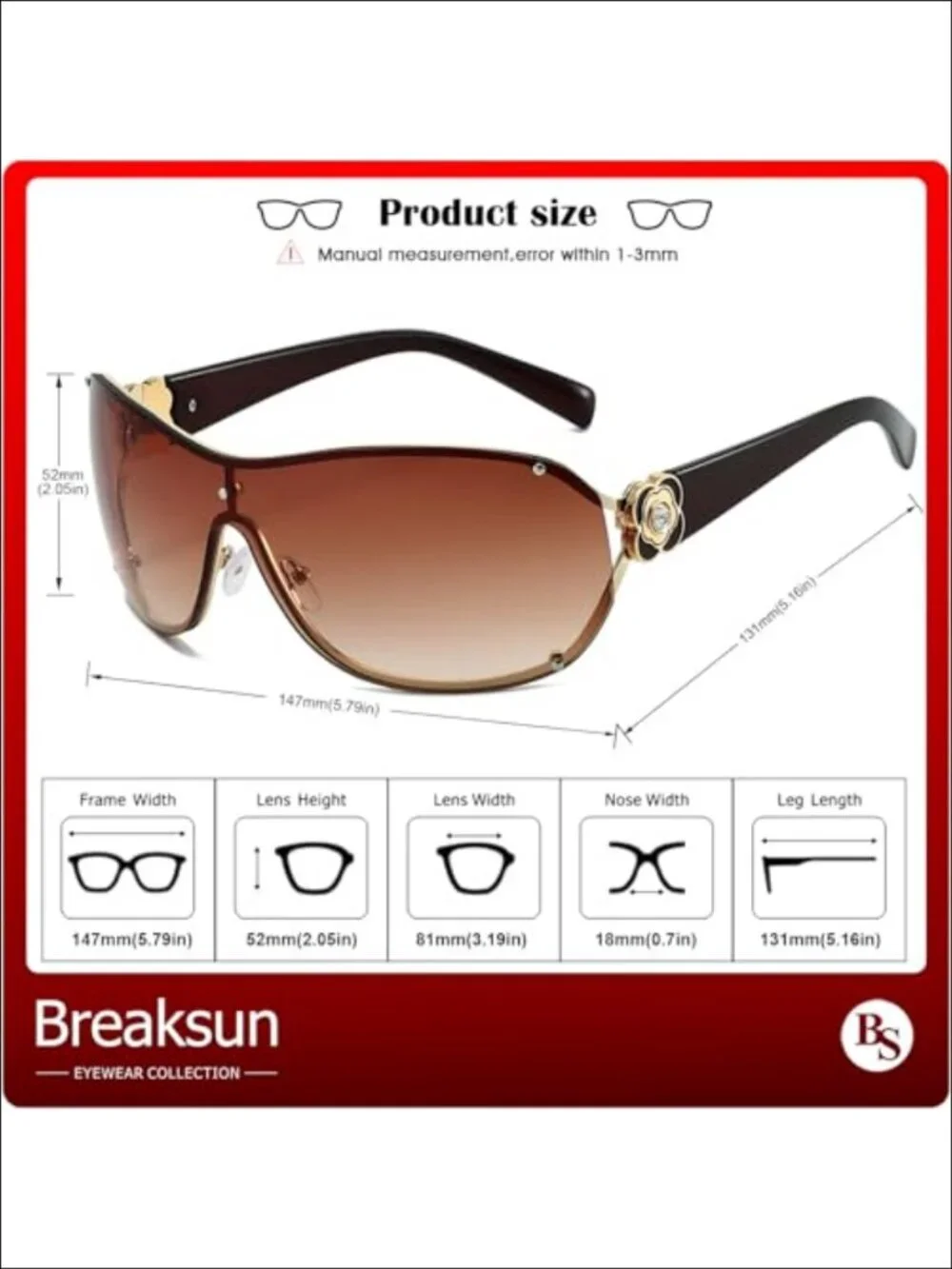 Oversized Y2K Shield Sunglasses Retro Wrap Around UV400 Rhinestone Camellia